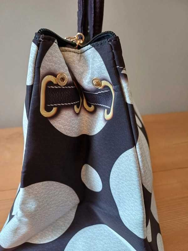 Torba shopper w białe kropki , pasek duża pojemność