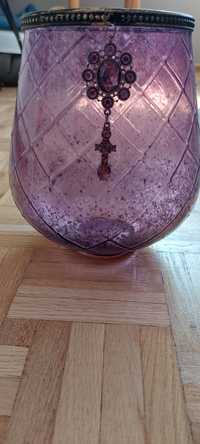 Latarnia lampion szkło kolor fiolet fioletowy wazon