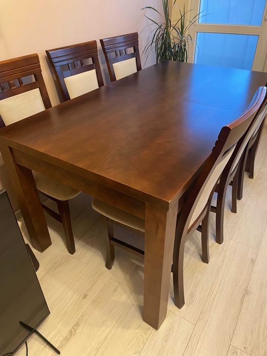 Piękny i solidny stół rozkładany + 6 krzeseł