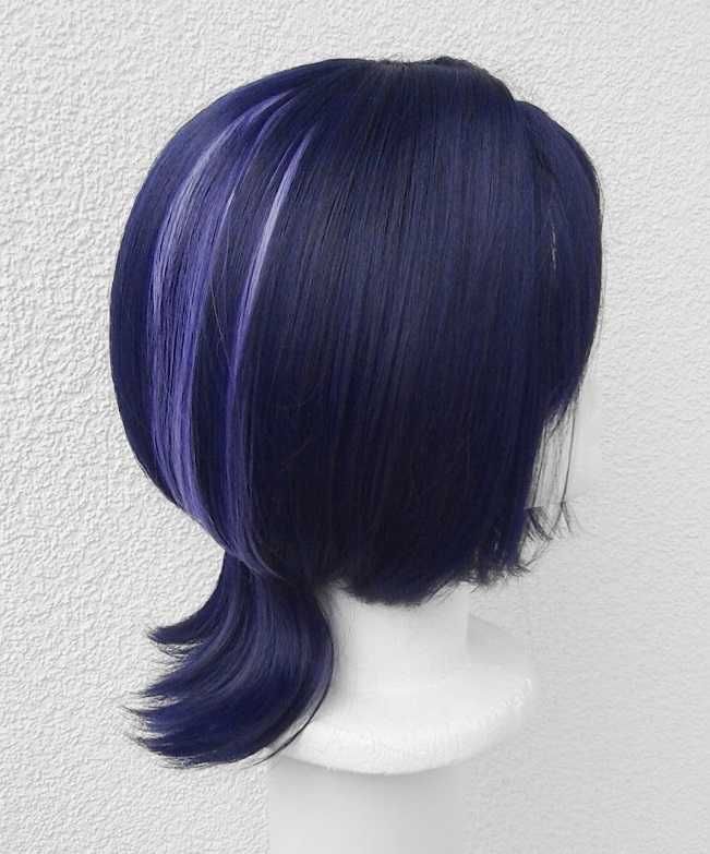 Niebieska granatowa krótka peruka wig Scaramouche Genshin Impact