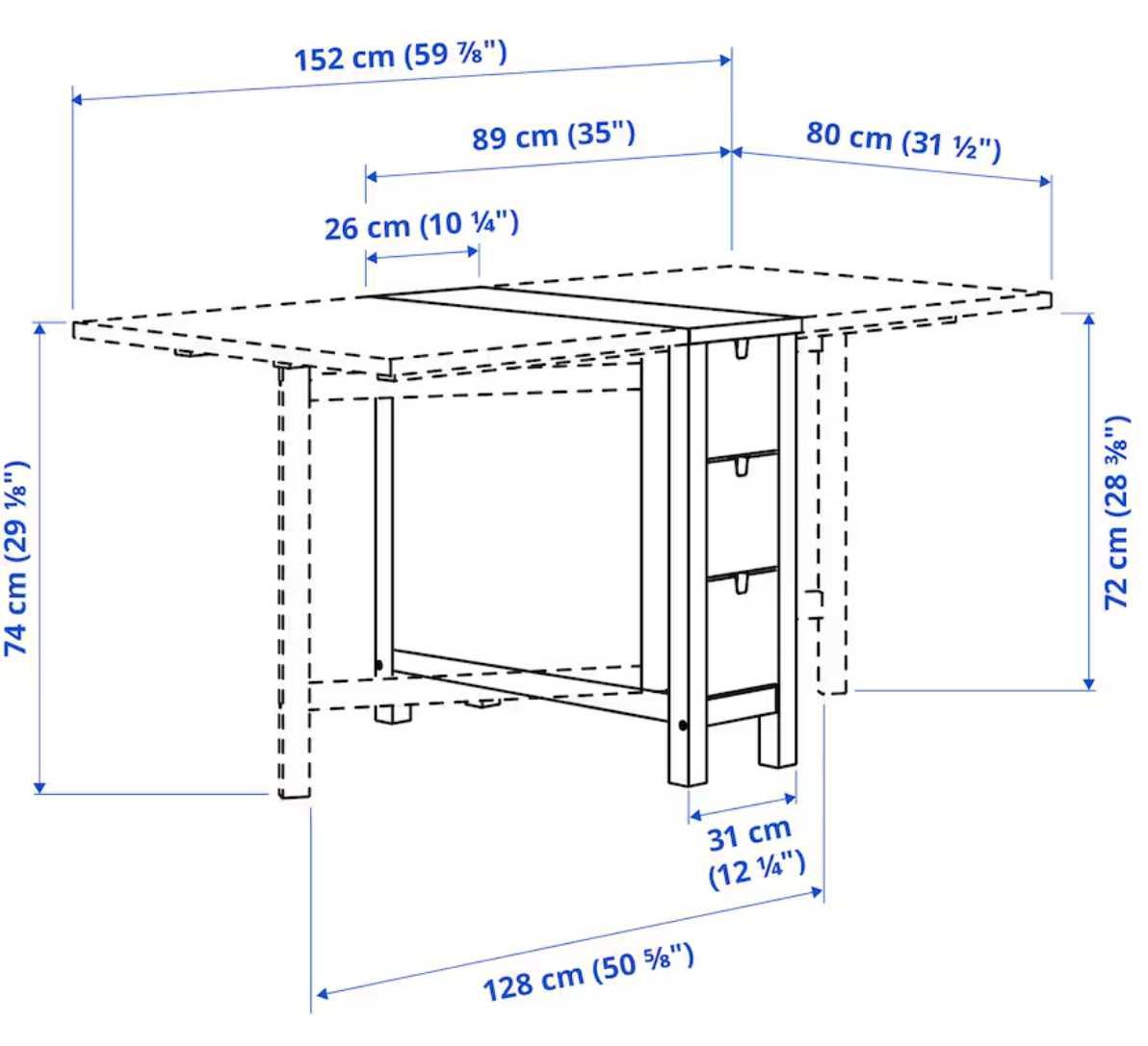 Stół opuszczane blaty NORDEN IKEA brzoza 26/89/152x80 cm stan bdb