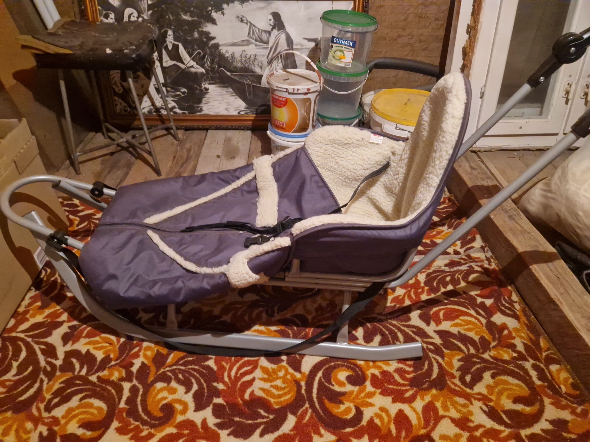 Sanki metalowe Adbor Piccolino z popychaczem i śpiworem