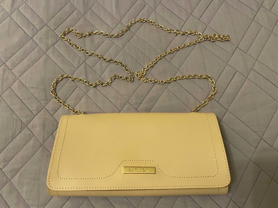 Torebka Batycki Oryginalna Skórzana Beżowa Złoty Łańcuch