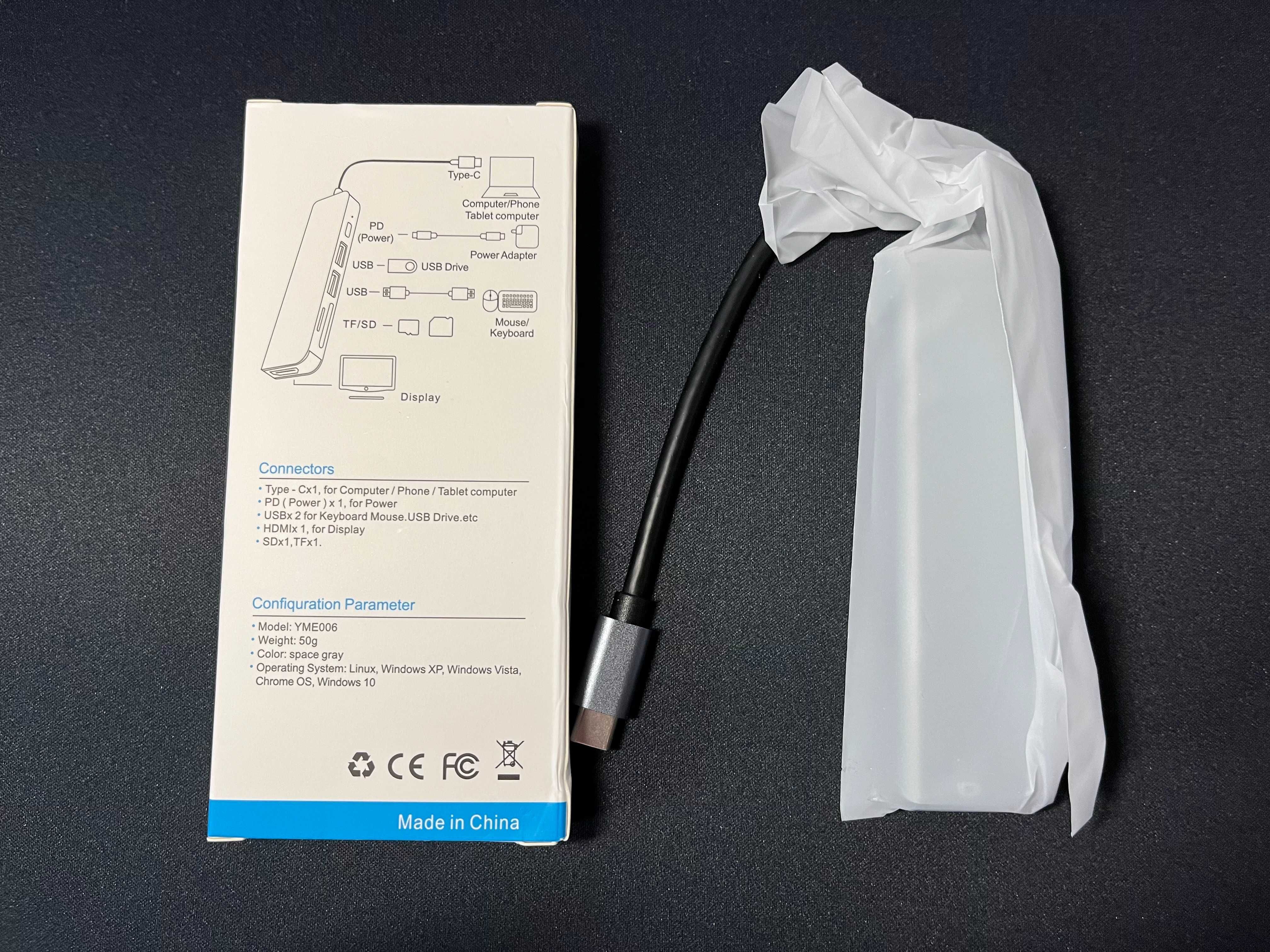 Адаптер Usb c Hub type c 6 в 1 HDMI 4K 30hz PD SD TF macbook usb 3.0