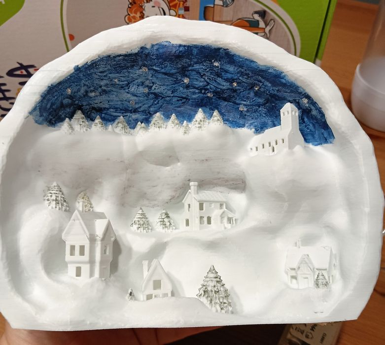 Dekoracja LED z druku 3D – podświetlana zimowa sceneria