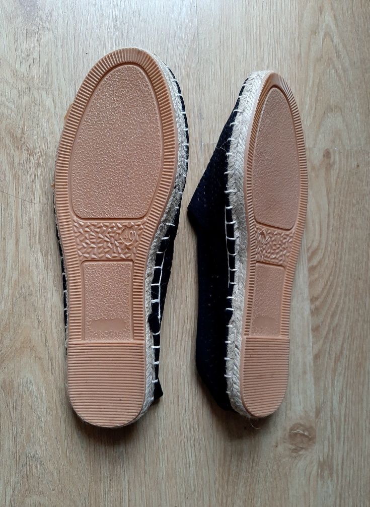 Nowe Buty Espadryle House Czarne Siatka Juta 40 Naturalne Półbuty