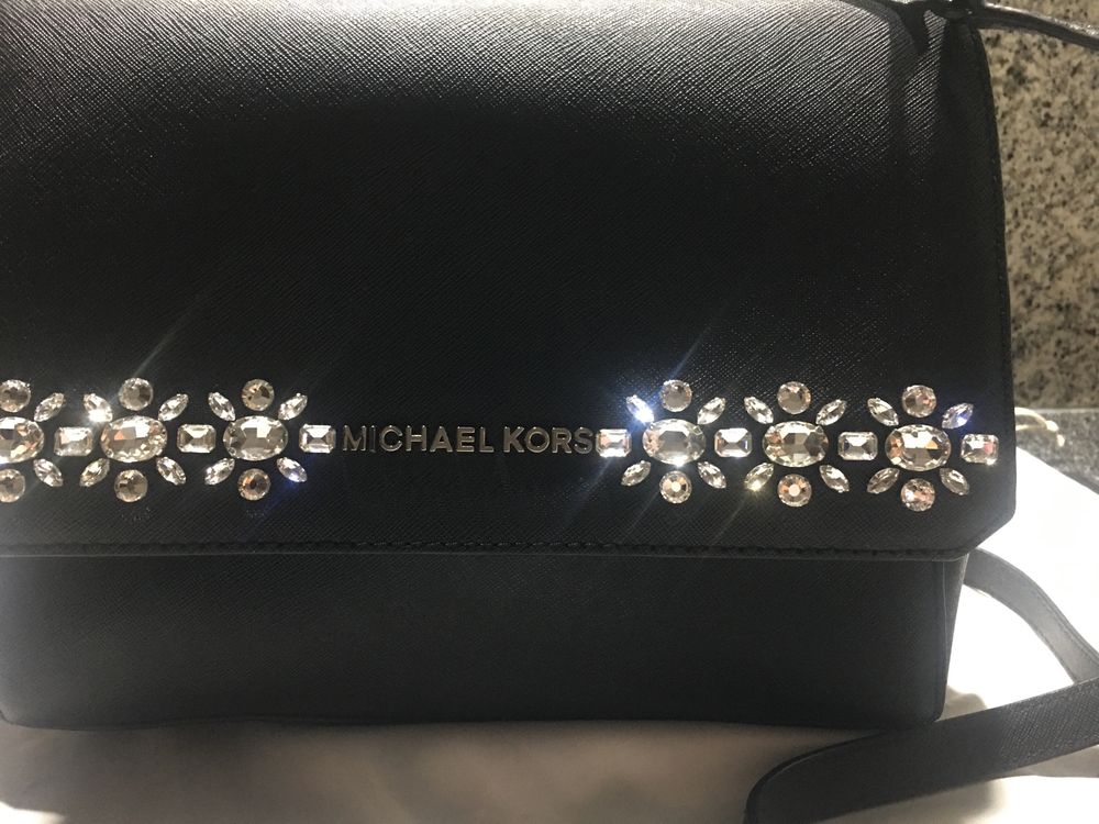 Michael Kors saffiano preta com cristais nova