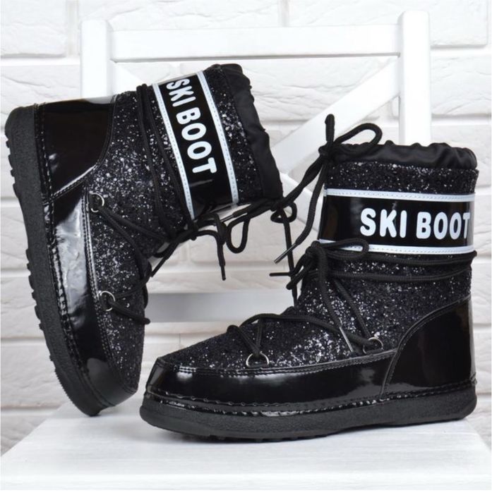 Дутики жіночі на овчині місяцеходи moon boots зимові чоботи чорні