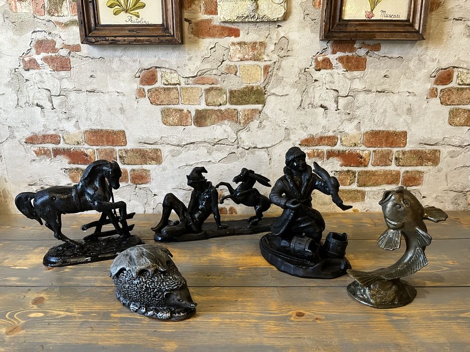 Чугунные статуэтки.Емеля и щука.Конёк Горбунок.Конь.Куса.Касли.СССР.