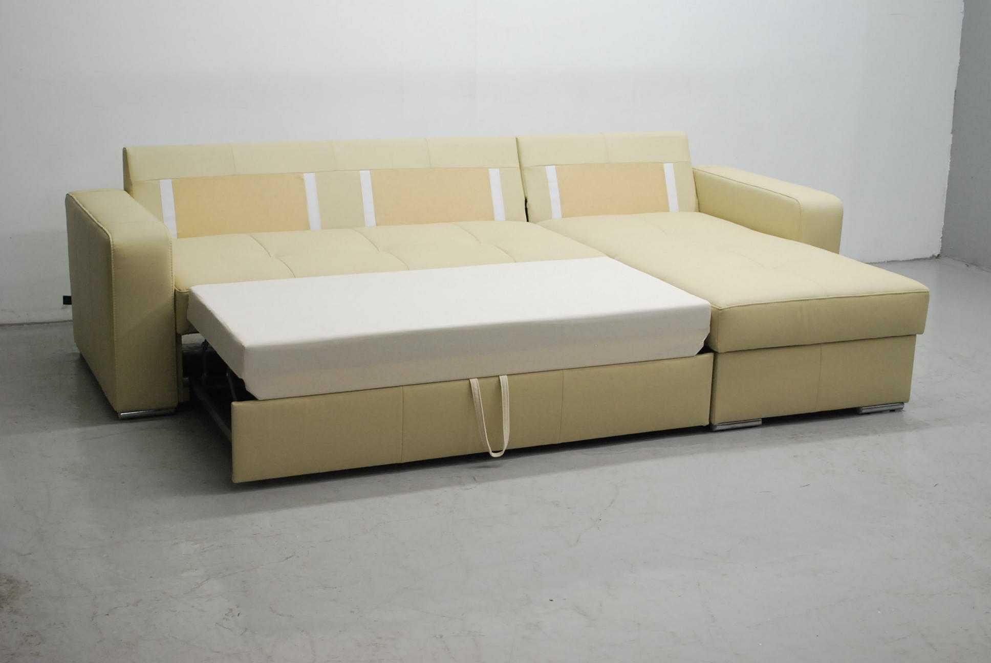 FLO skóra naturalna narożnik funkcja spania pojemnk 1100 beż sofa kana