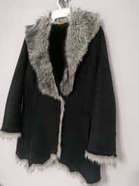 Zimowa kurtka L 40 płaszcz futro ocieplane czarne damskie