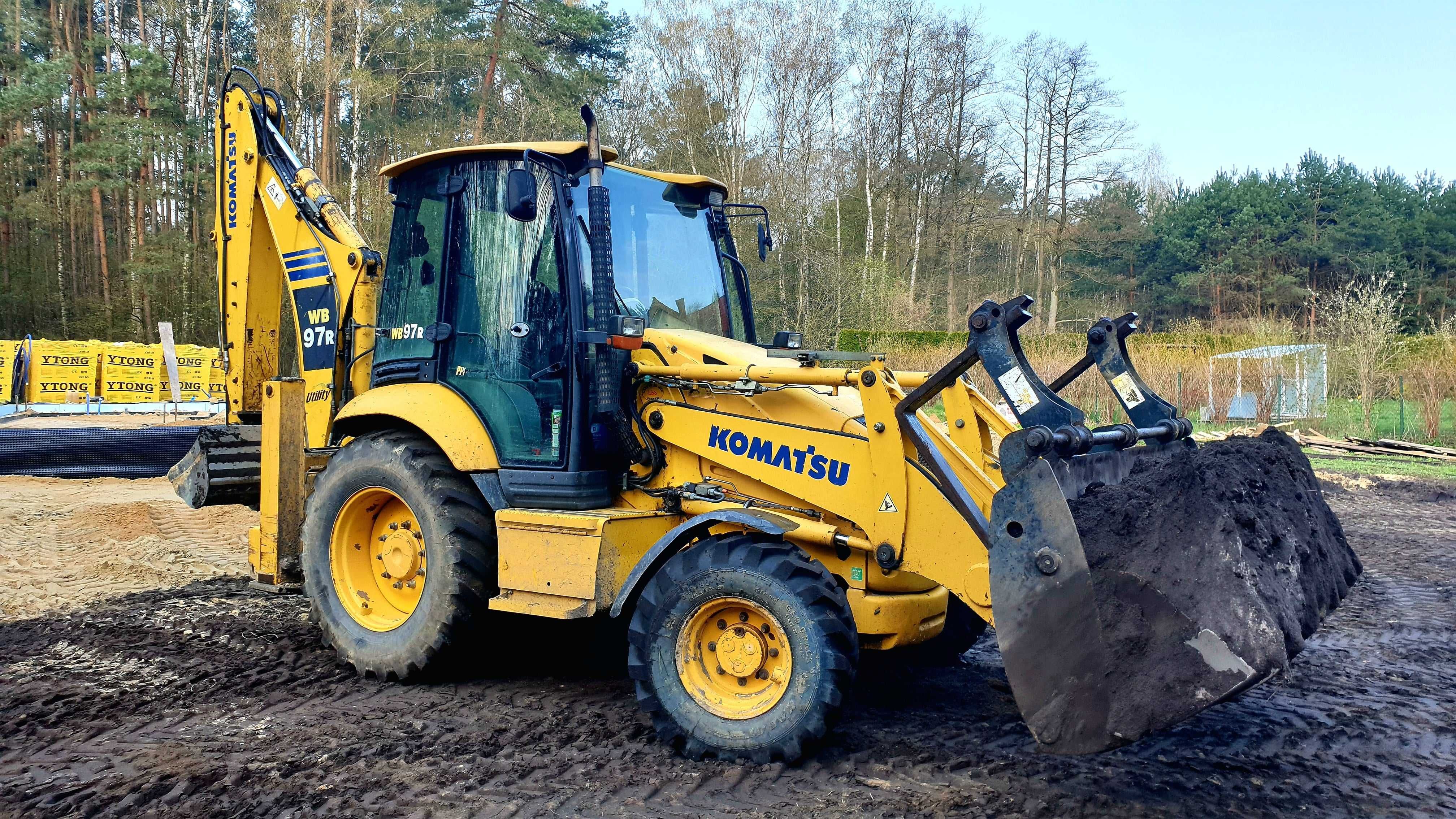 Usługi koparko-ładowarką, prace ziemne, transport ziemi piasku