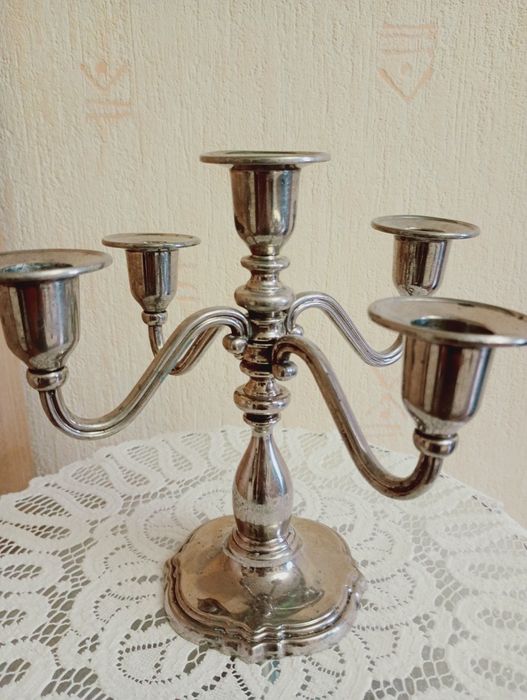Антикварний свічник канделябр Swanski , посріблена латунь