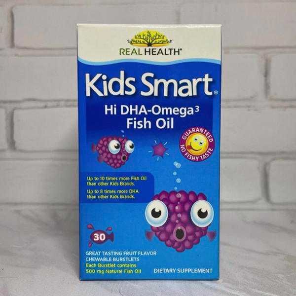 Kids Smart Омега 3 с высоким содержанием ДГК, фруктовый вкус, 30 рыбок