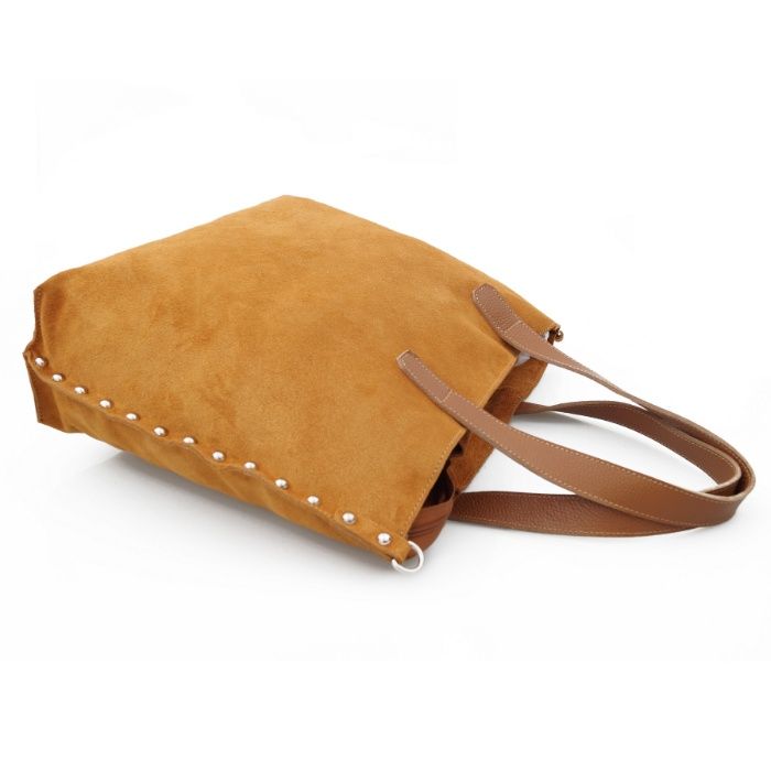 VERA PELLE torebka damska zamszowa shopper z ćwiekami V407 taupe