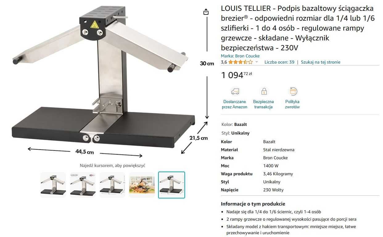 Raclette grill elektryczny do sera LOUIS TELLIER BREZ01BA czarny