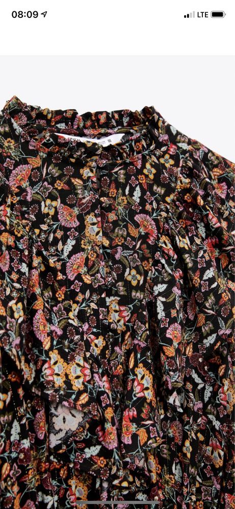 Piękna wzorzysta sukienka z falbanką ZARA, floral nowa, XS/34
