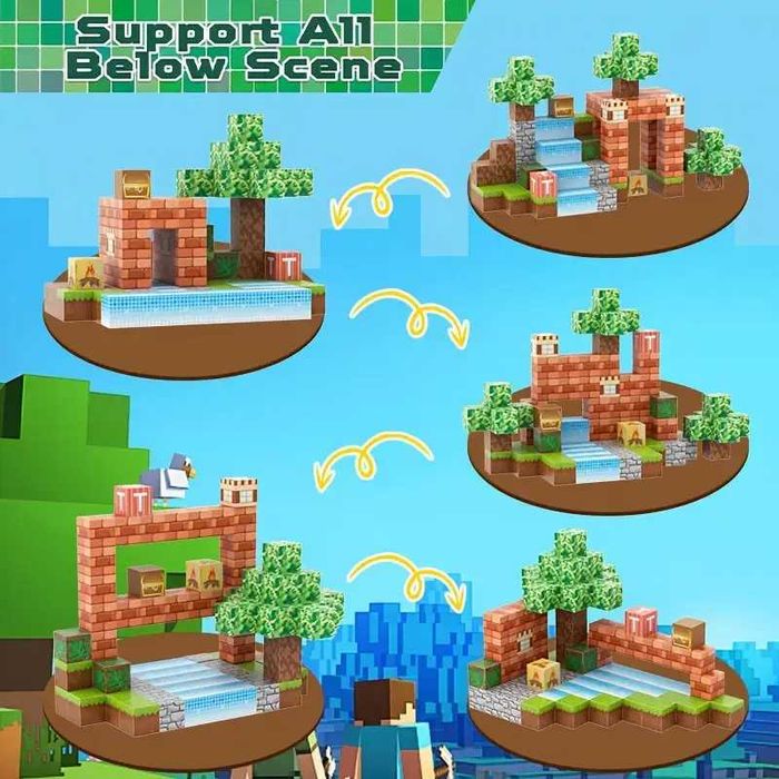 Магнітний конструктор Minecraft 100 шт кубики   ліс та водоспад
