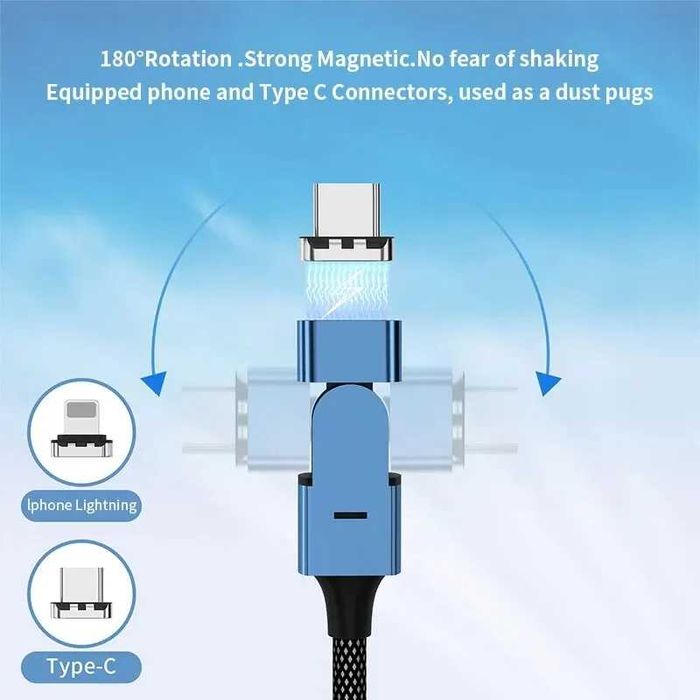 5А 100Вт Магнитный Светодиодный кабель type-C/Lightning PD QC3.0/4.0