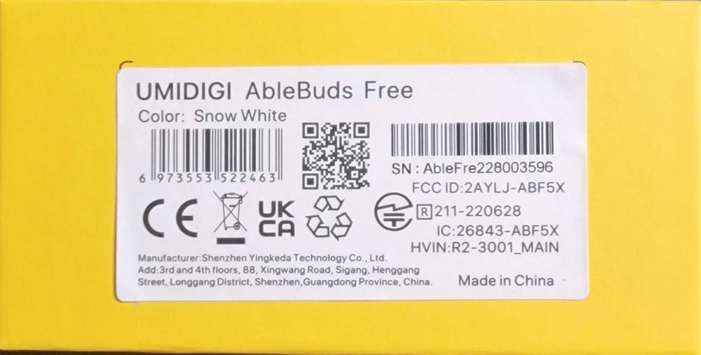 Беспроводные наушники Bluetooth UMIDIGI ABLEBUDS FREE TWS
