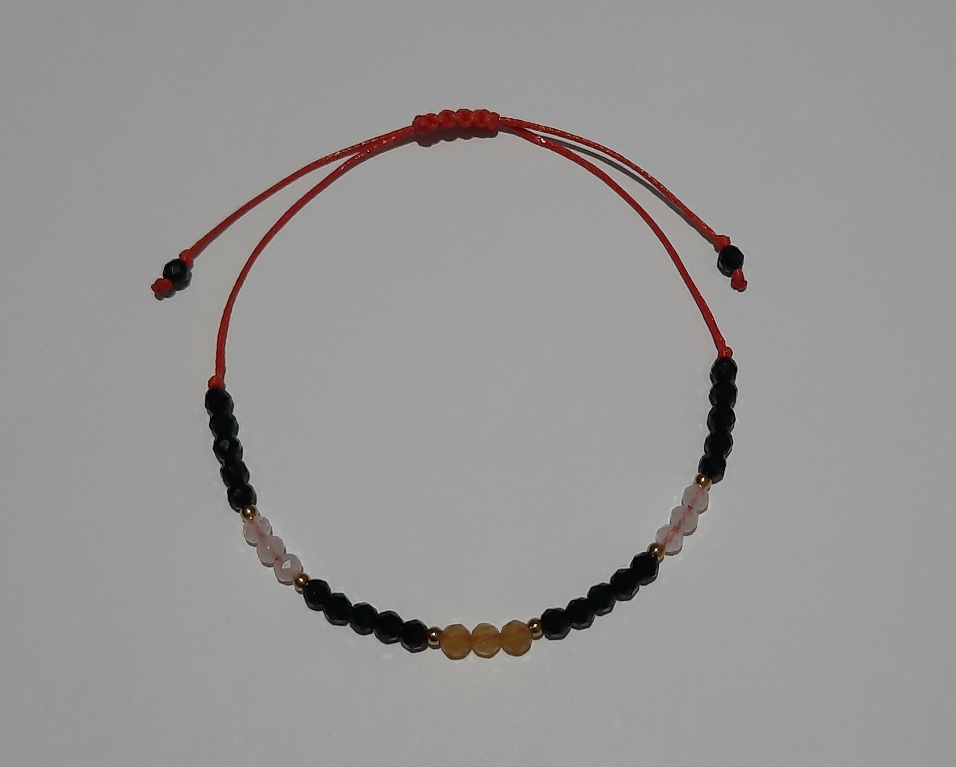 Bransoletka szczęścia czarny turmalin, kwarc różowy i cytryn handmade