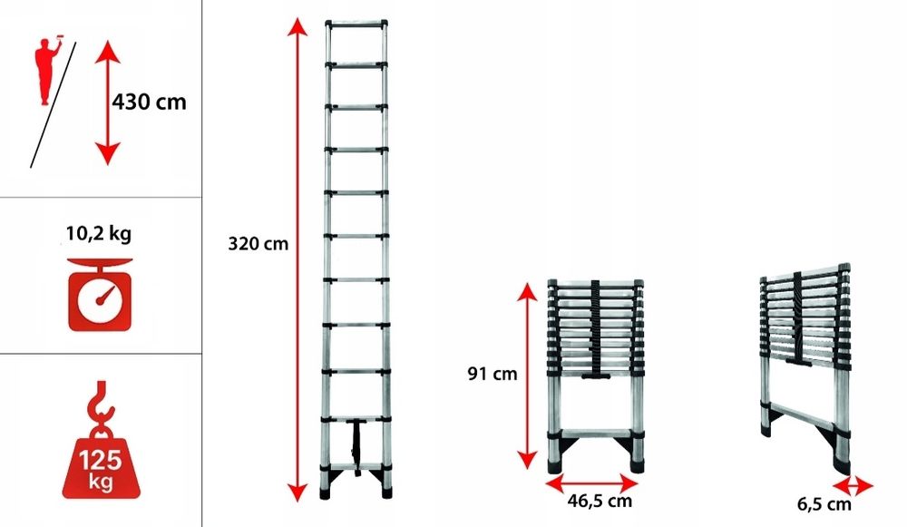Драбина телескопічна BAULICH 11 сходинок  / Лестница 3.2м