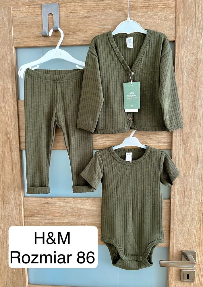 H&M rozmiar 86 zestaw w prążek: kardigan, body i legginsy