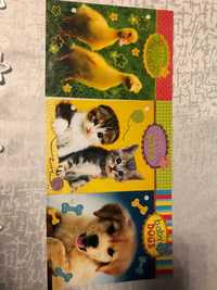 3 unikatowe brokatowe karteczki a6 do segregatora baby dogs, cats