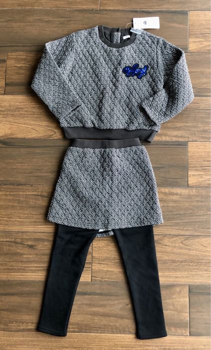 Nowy ciepły komplet spódnica ze spodniami bluza cekiny