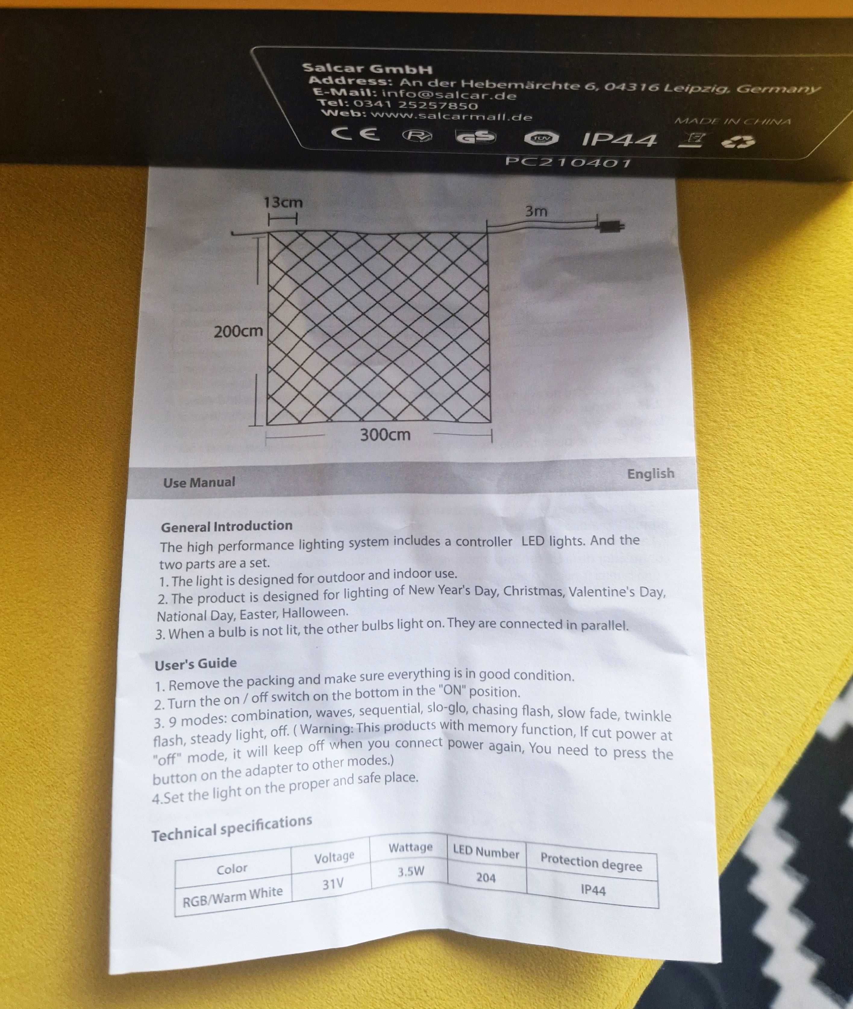 Kurtyna świetlna girlanda lampki wodoodporne 2x3 metry