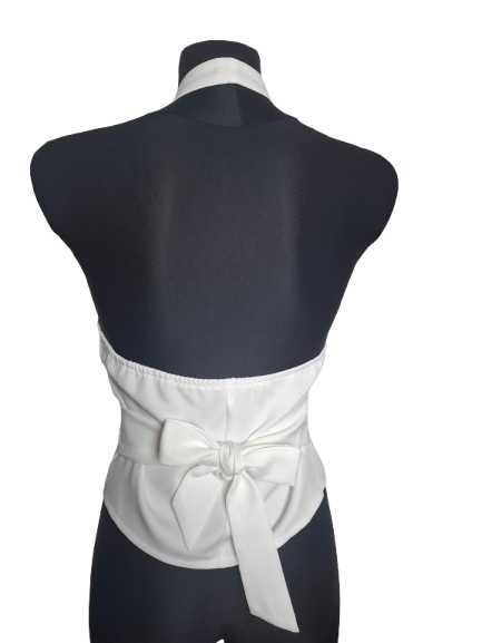 Biała bluzka halter kokarda (462)