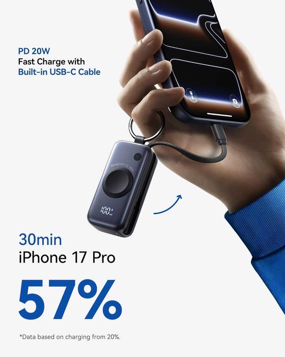 Стильний павербанк-брелок INIU для Apple Watch, iPhone, AirPods,Galaxy