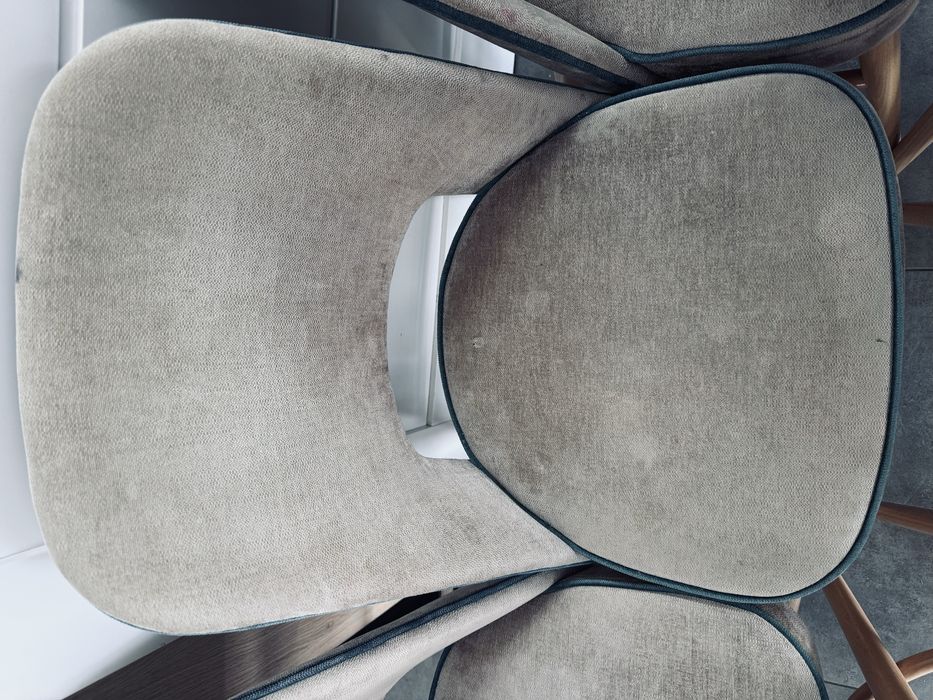 Krzesło krzesła fameg fotel shell tapicerowane taupe bezowe drewniane