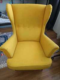 Fotel uszak Ikea żółty - STRANDMON