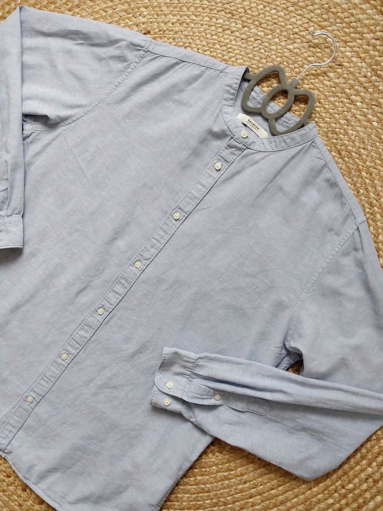 Koszula ze stójką Jack & Jones błękitna Koszula z lnem I bawełna