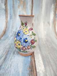 Ceramiczny wazon ręcznie malowany motyw kwiatowy - Vintage