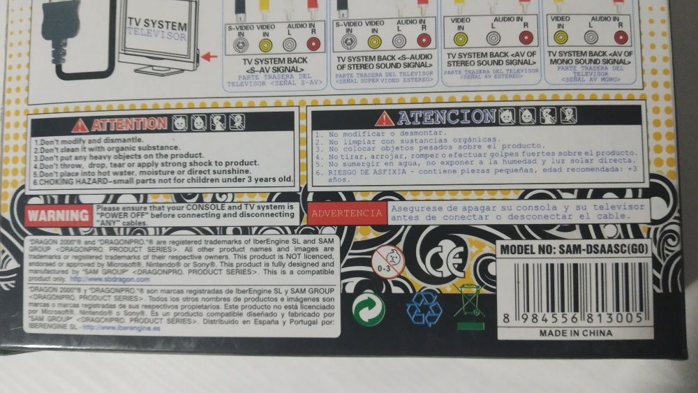 Cabo PSP go para ligar á TV Dragon Pro Deluxe S-AV/AV NOVO e SELADO