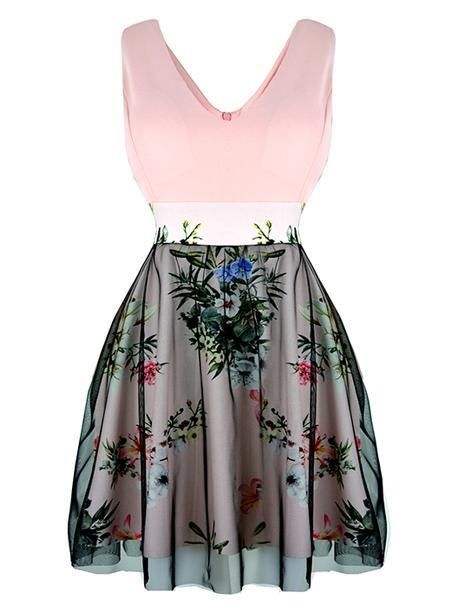 Sukienka pudrowy róż kwiaty tiul