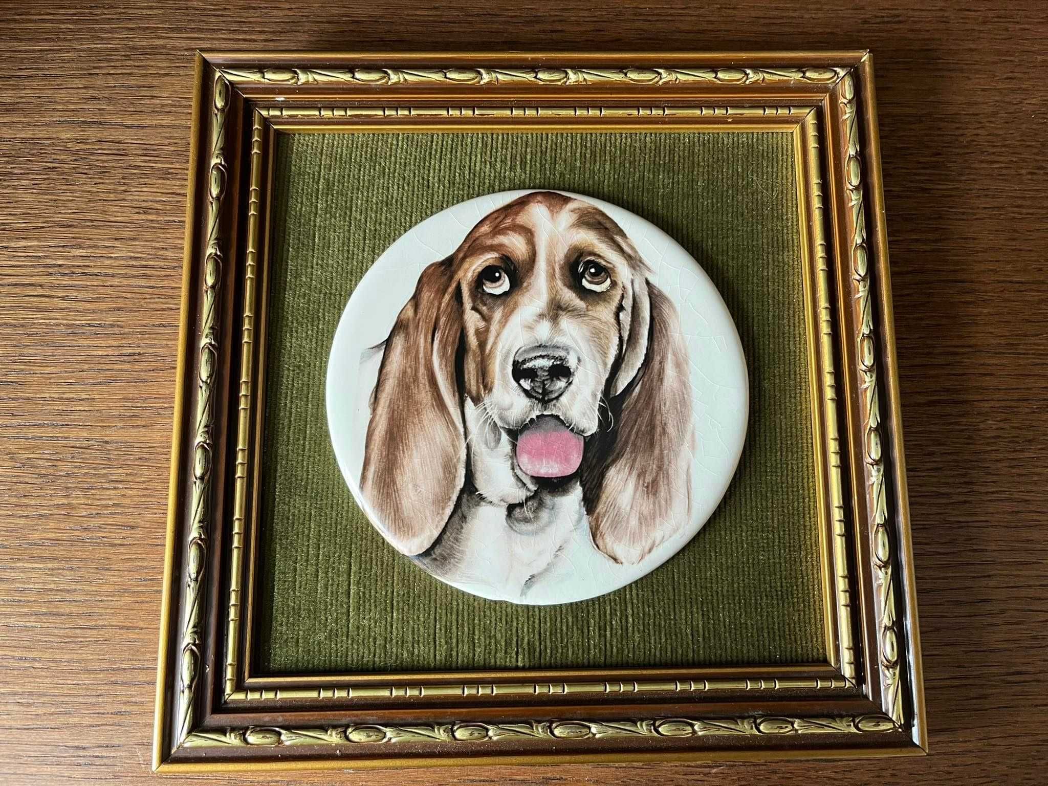 Pies Basset porcelanowy okrągły obrazek