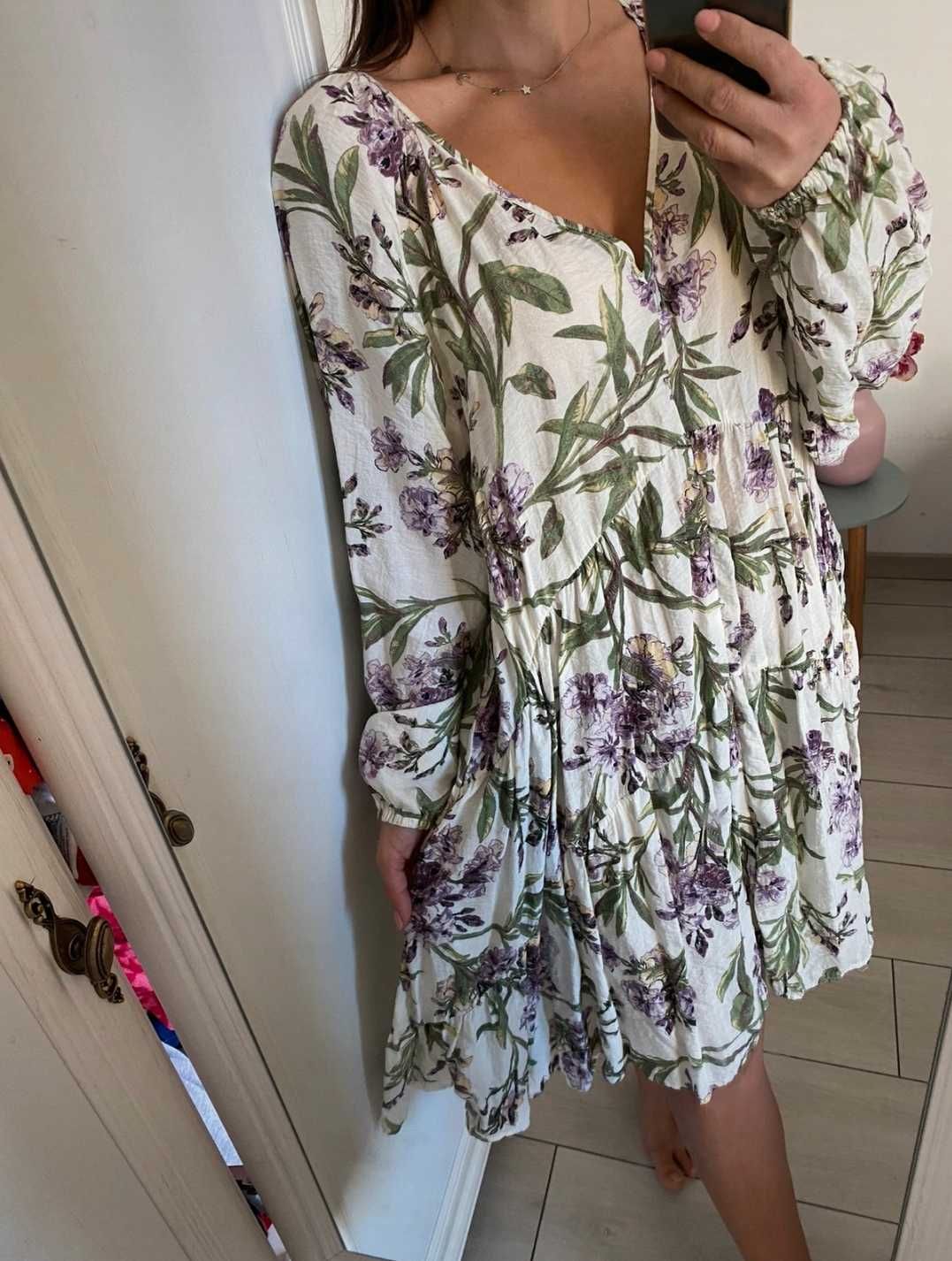 H&M kolorowa sukienka tunika koszula bluzka oversize kwiaty XXL