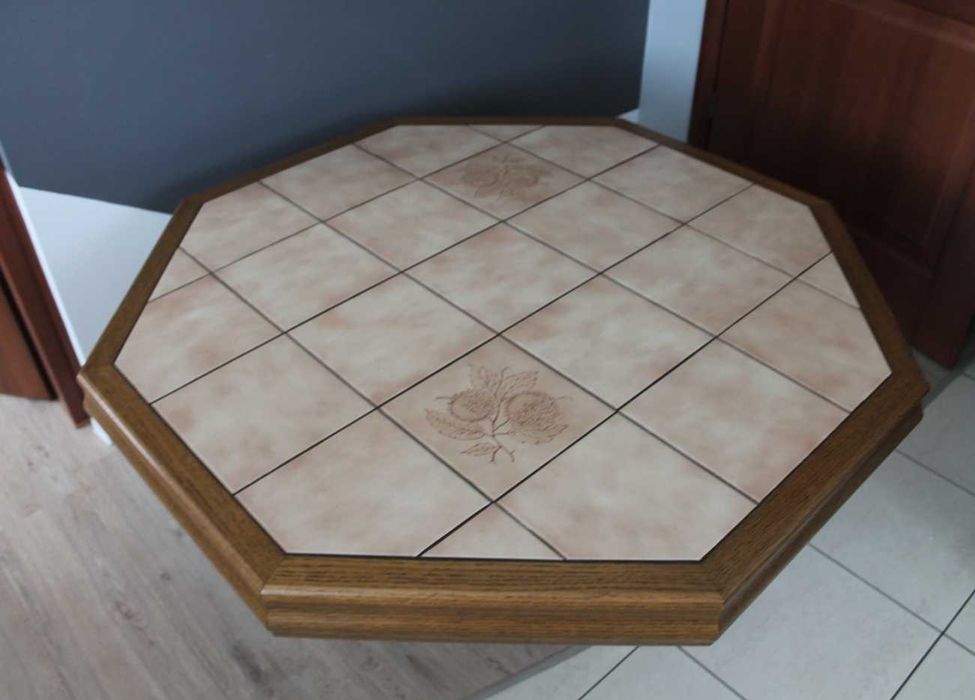Stolik kawowy Drewniany Dąb Naturalny Glazura ośmiokątny, 120 cm