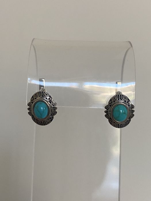 Серебряные серьги  875 пробы (Украина) с бирюзой.