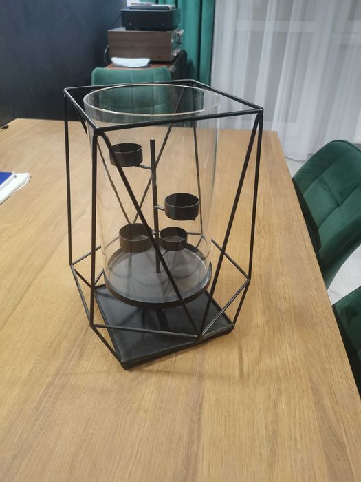 Lampion Świecznik Loft Home&you Lampion Piramos Metal Szkło Czarny