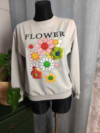 Szara bluza damska kwiaty 3D L/XL