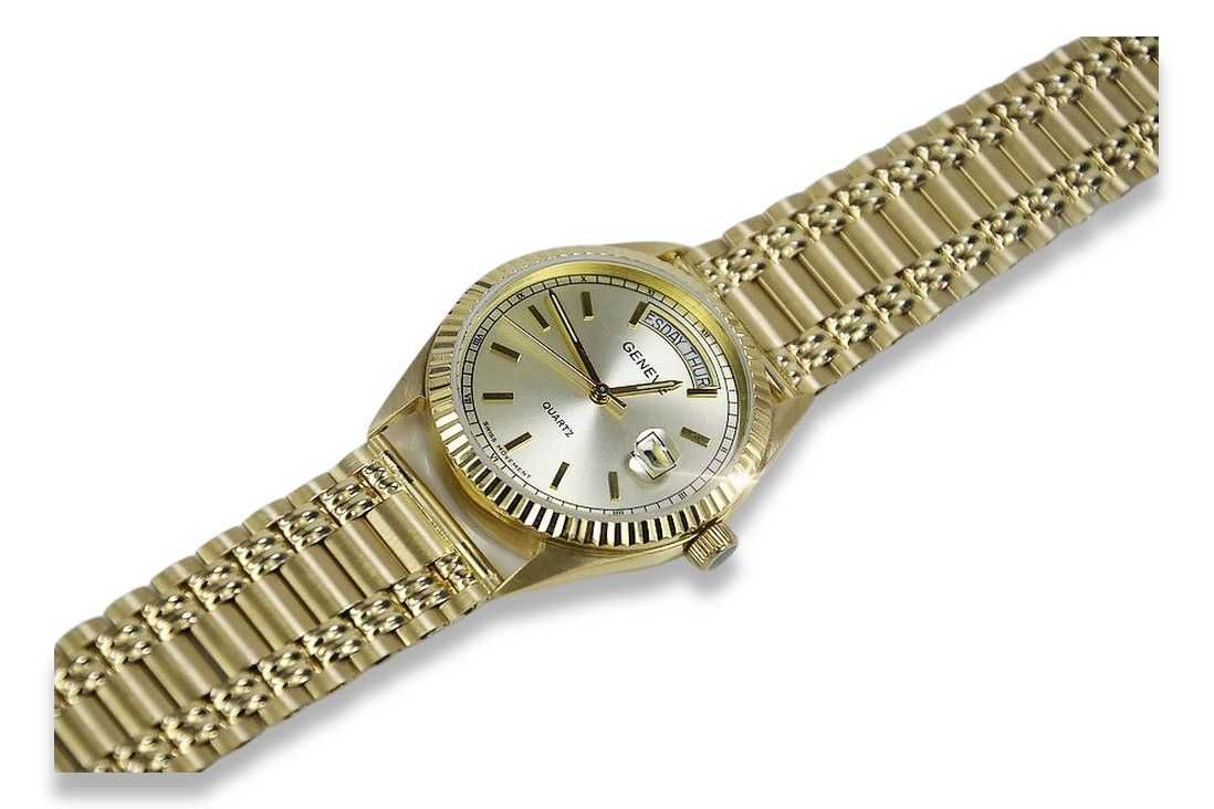 Złoty zegarek z bransoletą męski 14k Geneve mw013ydy&mbw006y W