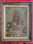 Czarna Madonna stary obraz olejny na płótnie za szyba