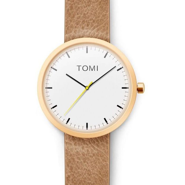 Zegarek Męski Tomi Lux Złoty, Biała Tarcza Na Beżowym Pasku Zm176Wz5