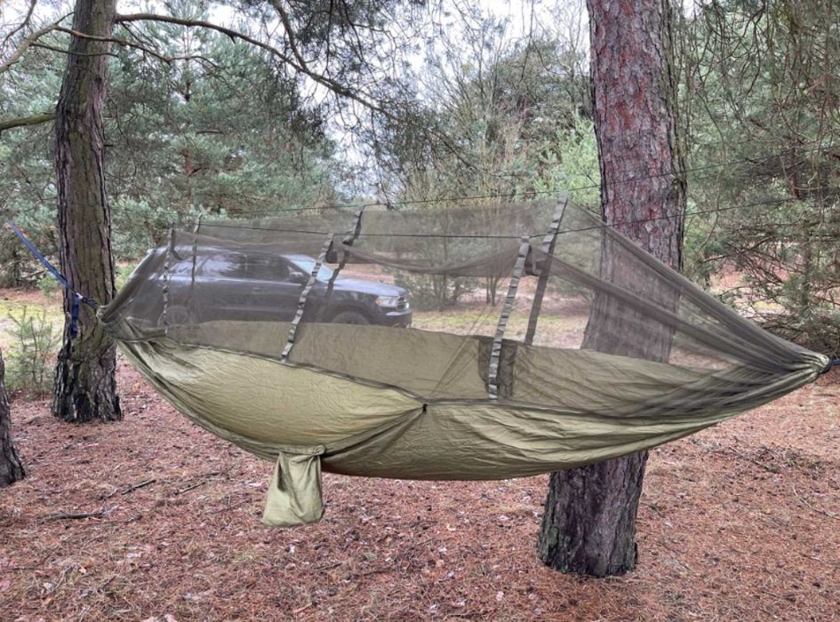 Zestaw Duży Mocny Hamak Z Moskitierą XXL Turystyczny Survival 330x140