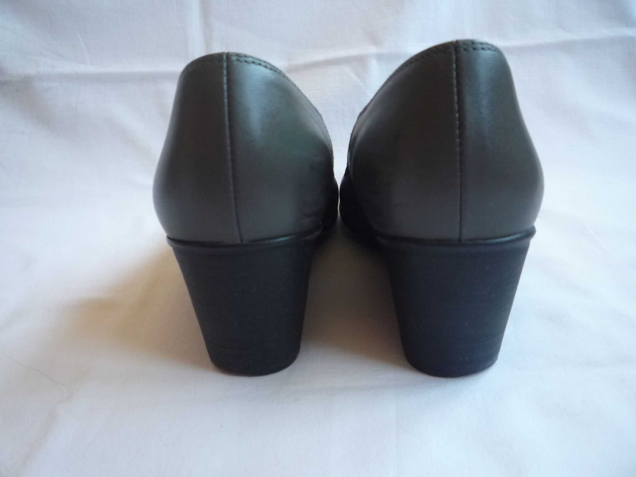 Góral Komfort roz 38 dł. 25cm Szare czółenka koturn Skóra Skórzane