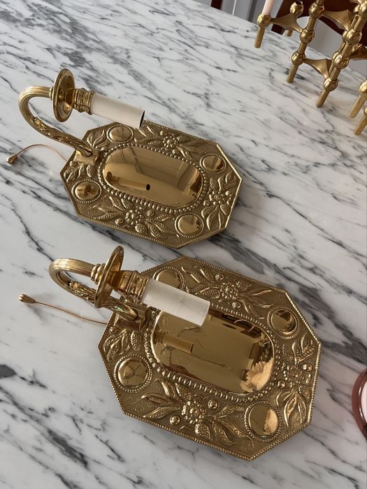 Bardzo ciężkie 4kg mosiężne braz brazu kinkiety mosiądz kwiaty vintage